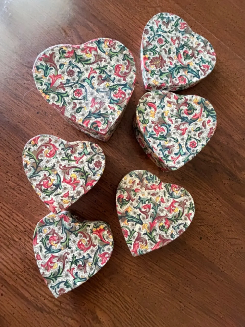 Set of 3 Heart Nesting Italian Florentine Papier Mache Jewelry Storage Boxes